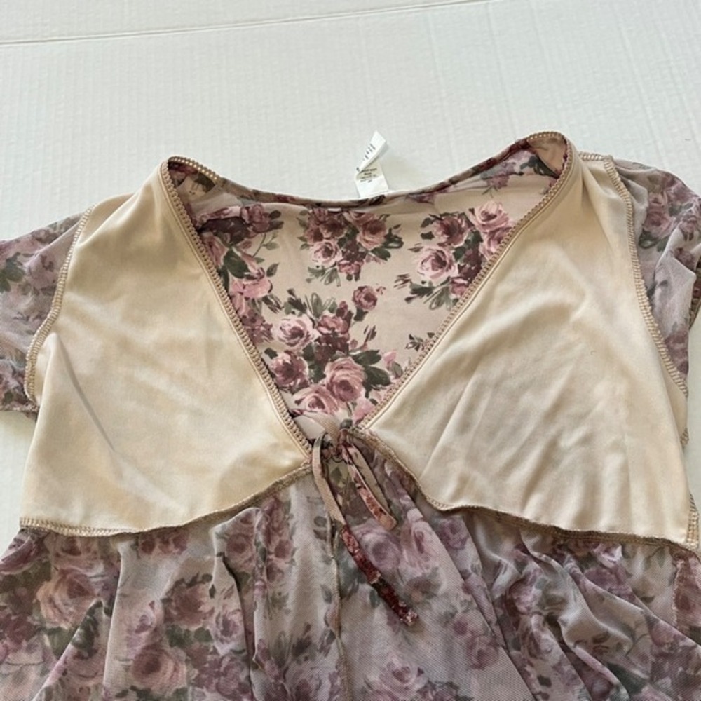Y2K Floral Sheer Mesh Top Medium Fairy Front Tie Whimsical Festival Romantic - Picture 7 of 8